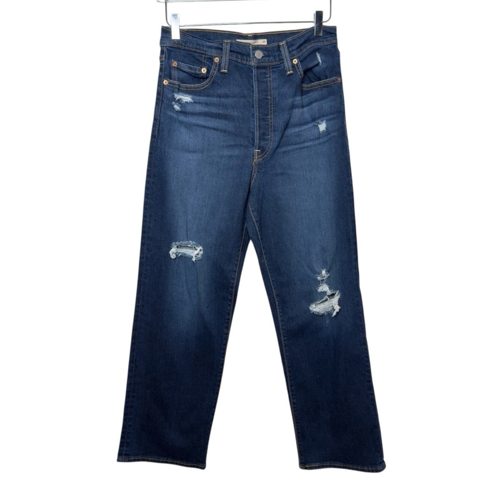 Leviโs Ribcage Straight High Rise Dark Wash Womenโs Jeans Sz 29